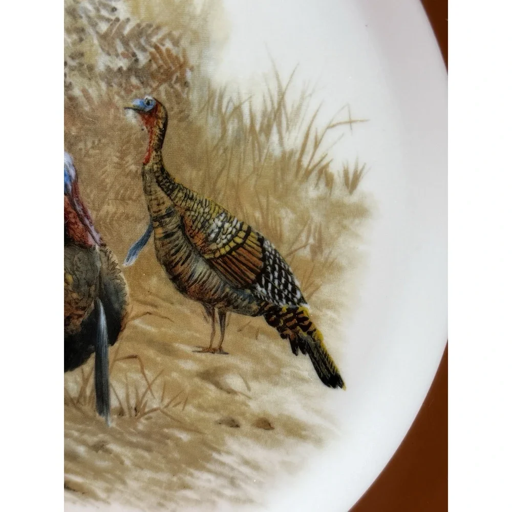 2 RARE Williams Sonoma Woodland Turkey Rimmed Dinner Plates 11